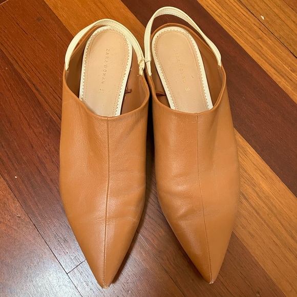 ZARA Tan Leather Pointy Slingbacks - Picture 2 of 9